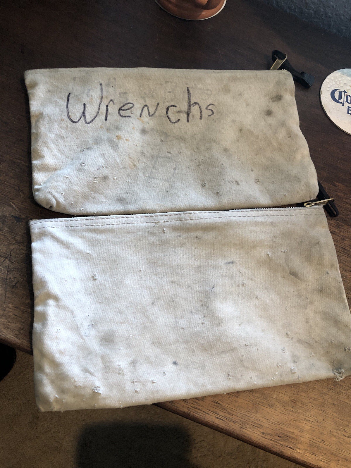 2 Vintage Klein Tools 5139 Small Canvas Zipper Tool Pouch Beige 11x7x2 inch USA