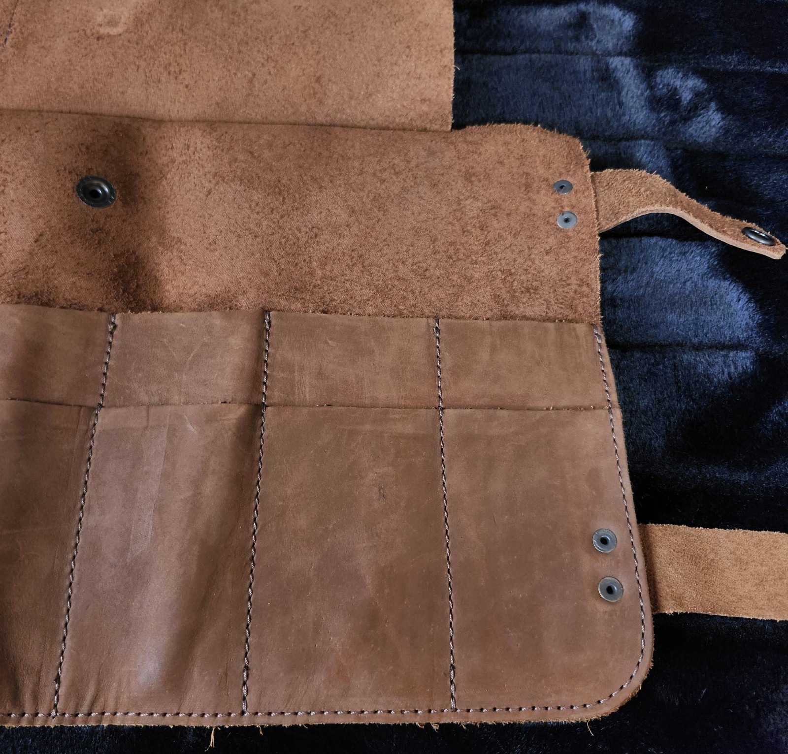Hide & Drink Rustic Small Suede Tool Roll Up Bag 14 Slots and Pouch 14″ × 9″