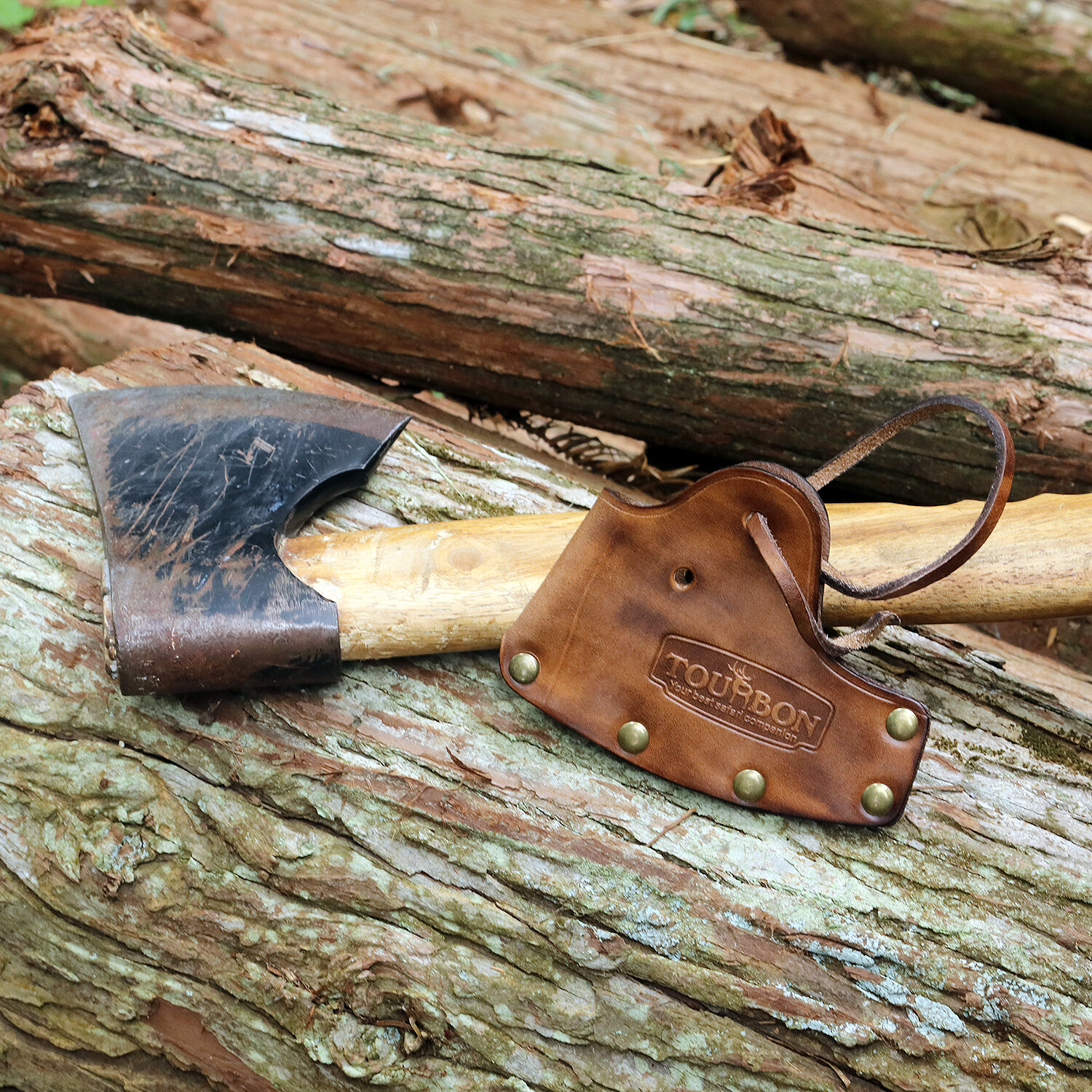 TOURBON Axe Holder Hatchet Lanyard Blade Sheath Head Cover-Cowhide Leather Craft