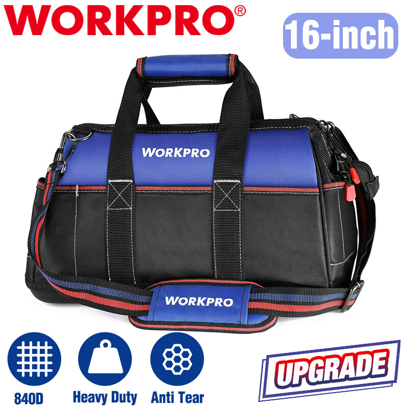 WORKPRO 16-inch Heavy Duty Wide Mouth Tool Bag Tool Storage Bag w/Shoulder Strap