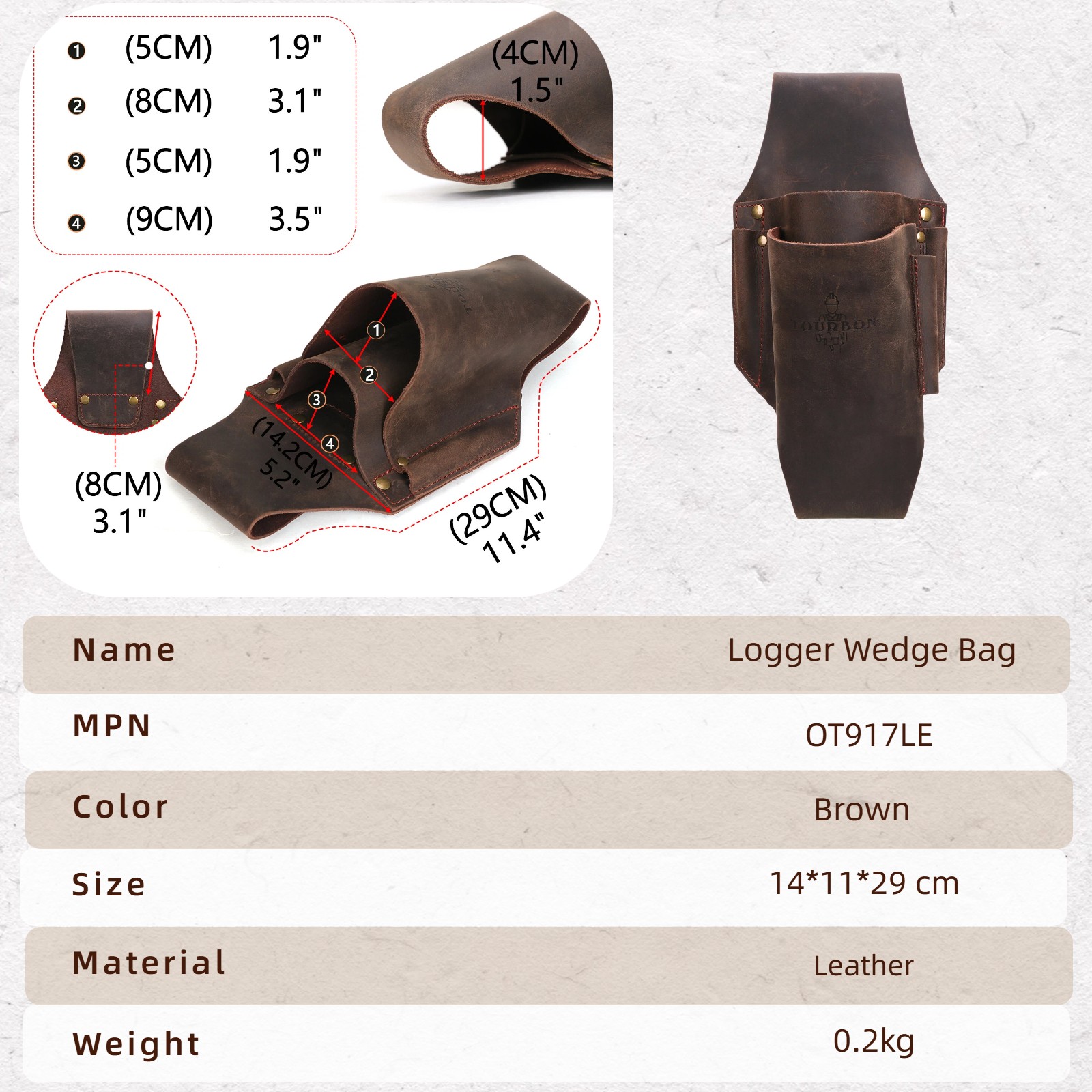 TOURBON Leather Felling Wedge Holster Tool Pouch Belt File Case Holder Bag