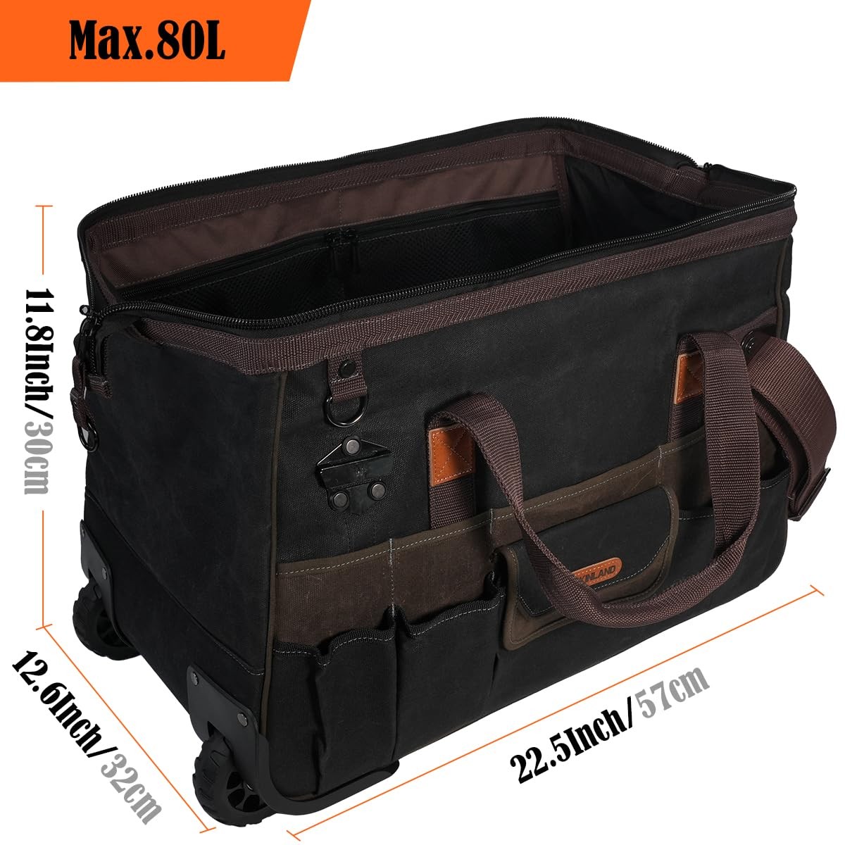 WELKINLAND 48Pockets Tool Bags With Wheels, 22Inch Large, Brown & Black