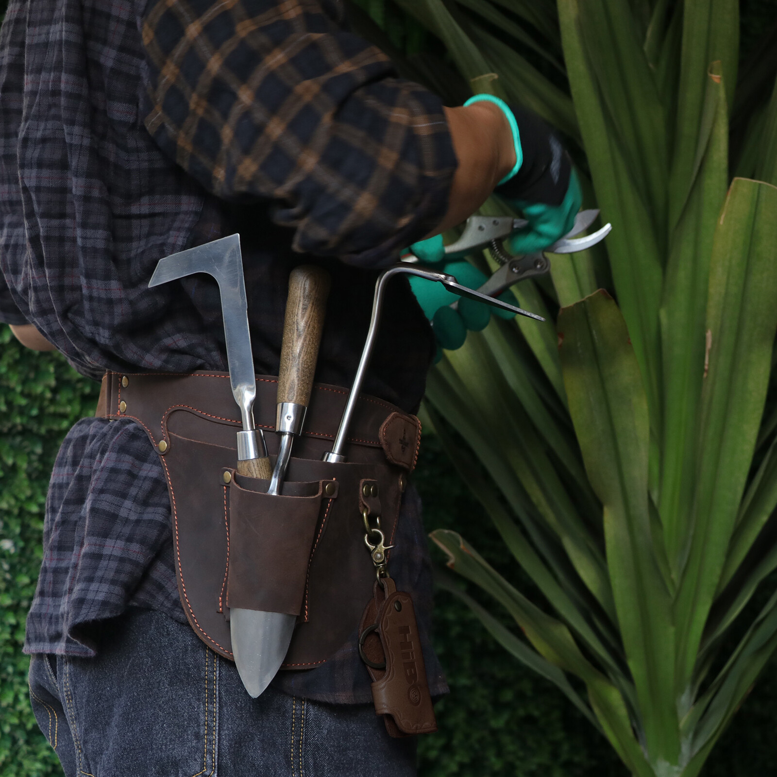 TOURBON Leather Garden Tools Carrier Belt Pouch Holster Workshop Florists Farmer