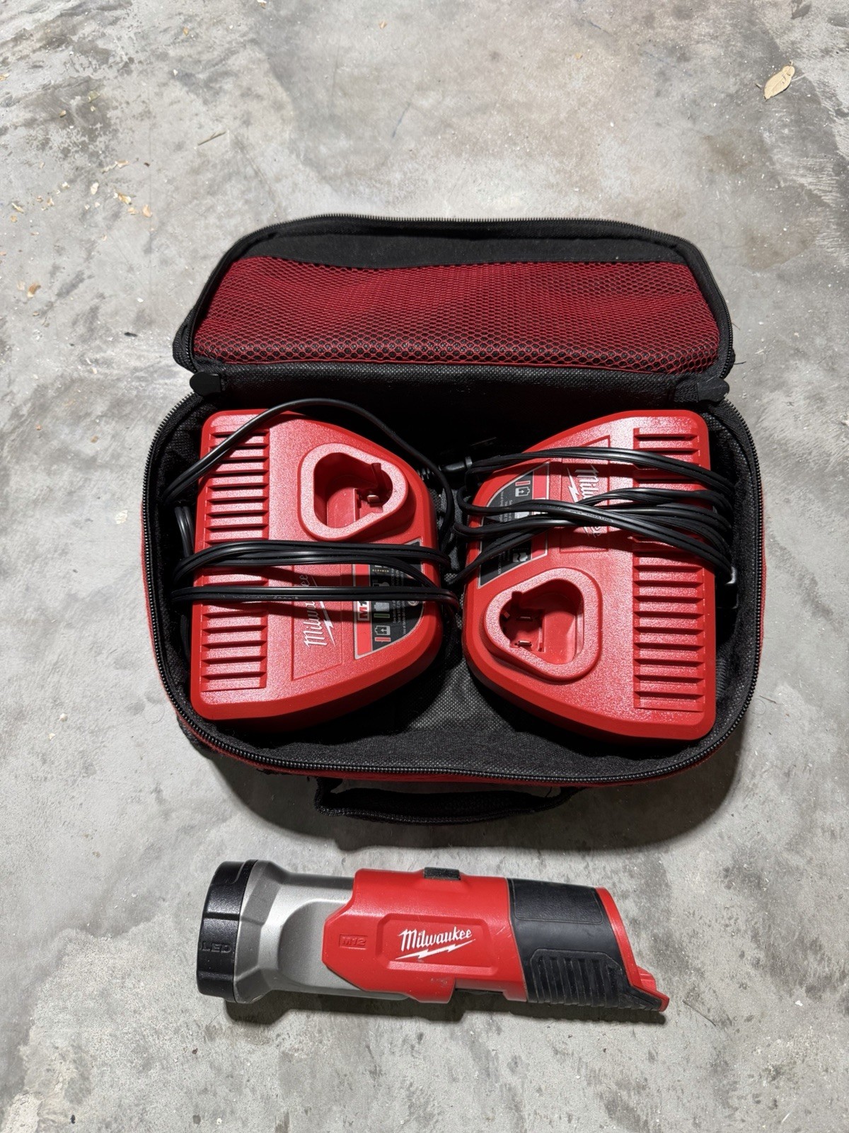Milwaukee M12 chargers and 1 flashlight no battery included