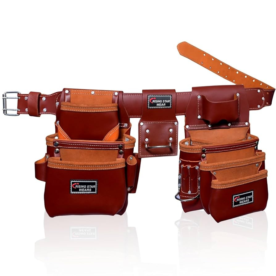Leather Tool Pouch Heavy Duty Leather Tool Belt Set Carpenters Plumbers Tool Bag