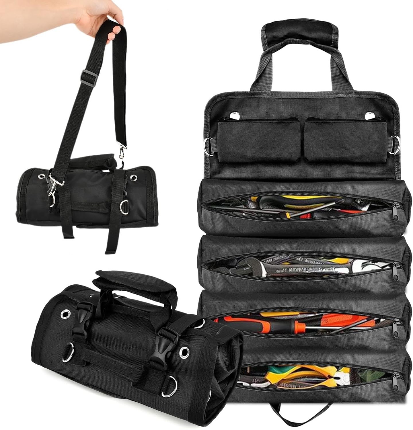 Heavy Duty Roll Up Tool Organizer for Mechanics RV & Motorcycle Storage Roll Bag