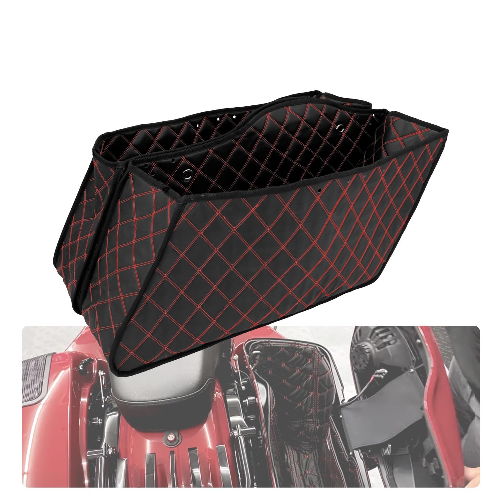 Saddlebag Liners Carpet Insert with Red Stitching for Non-Stretched Non-Taper…