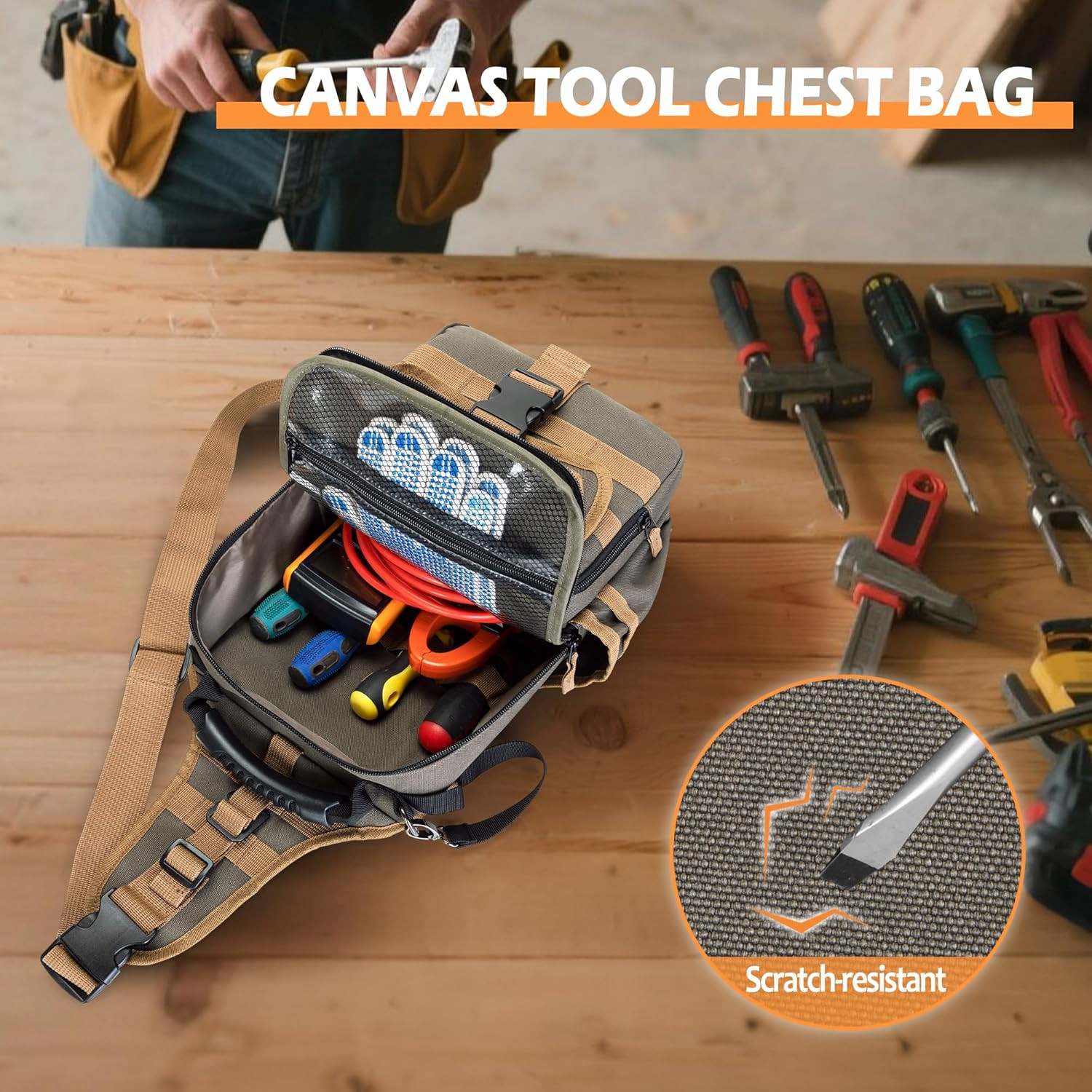 Electrician Tool Pouch Bag, Zippered HVAC Tool Organizer with Ergonomic Handle a