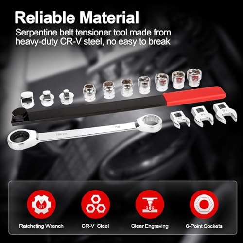 15PCS Serpentine Belt Tool Set, Professional Ratcheting Serpentine Belt