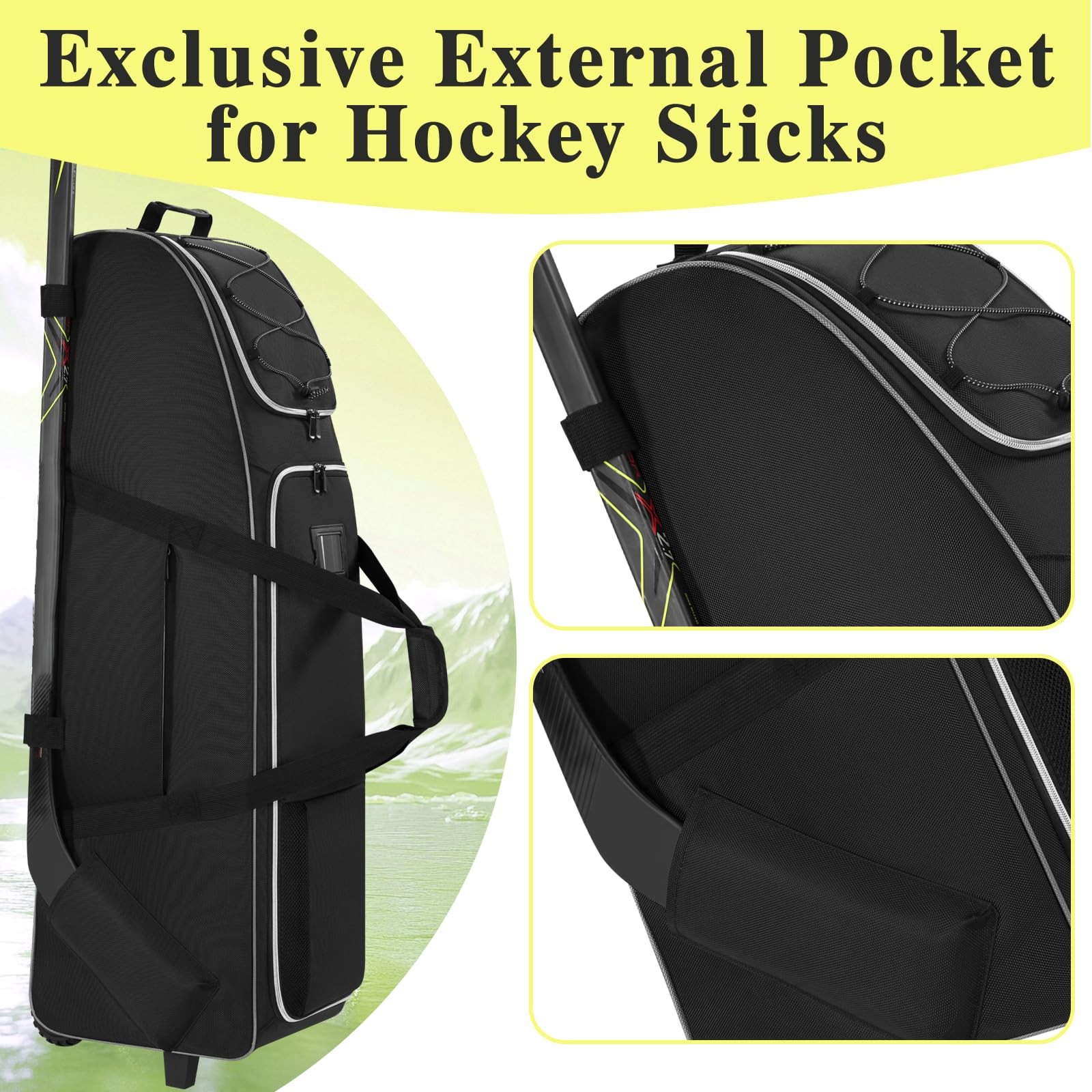 41-Inch Hockey Bag with Wheels, Large Ice Hockey Duffel Travel Bag for Equipm…
