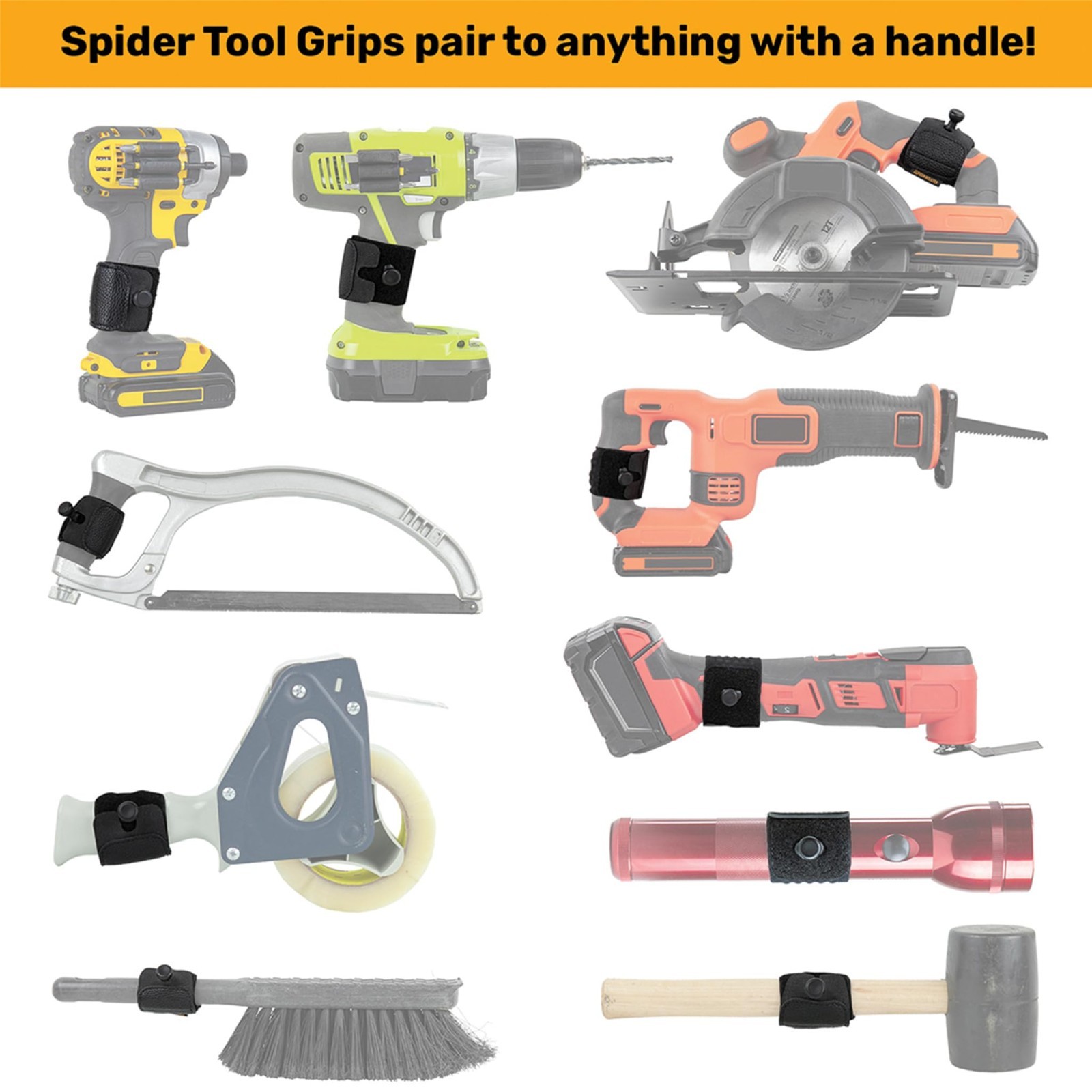Tool Holster with Fall Prevention Tether, Pro Grip, Drill Pin & Adhesive Tab – U