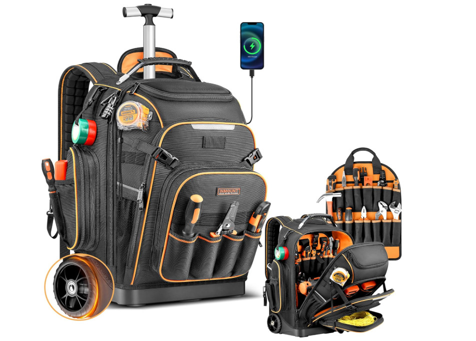 Rolling Tool Backpack Bag with Wheels, Heavy Duty Tool Bag on Wheels
