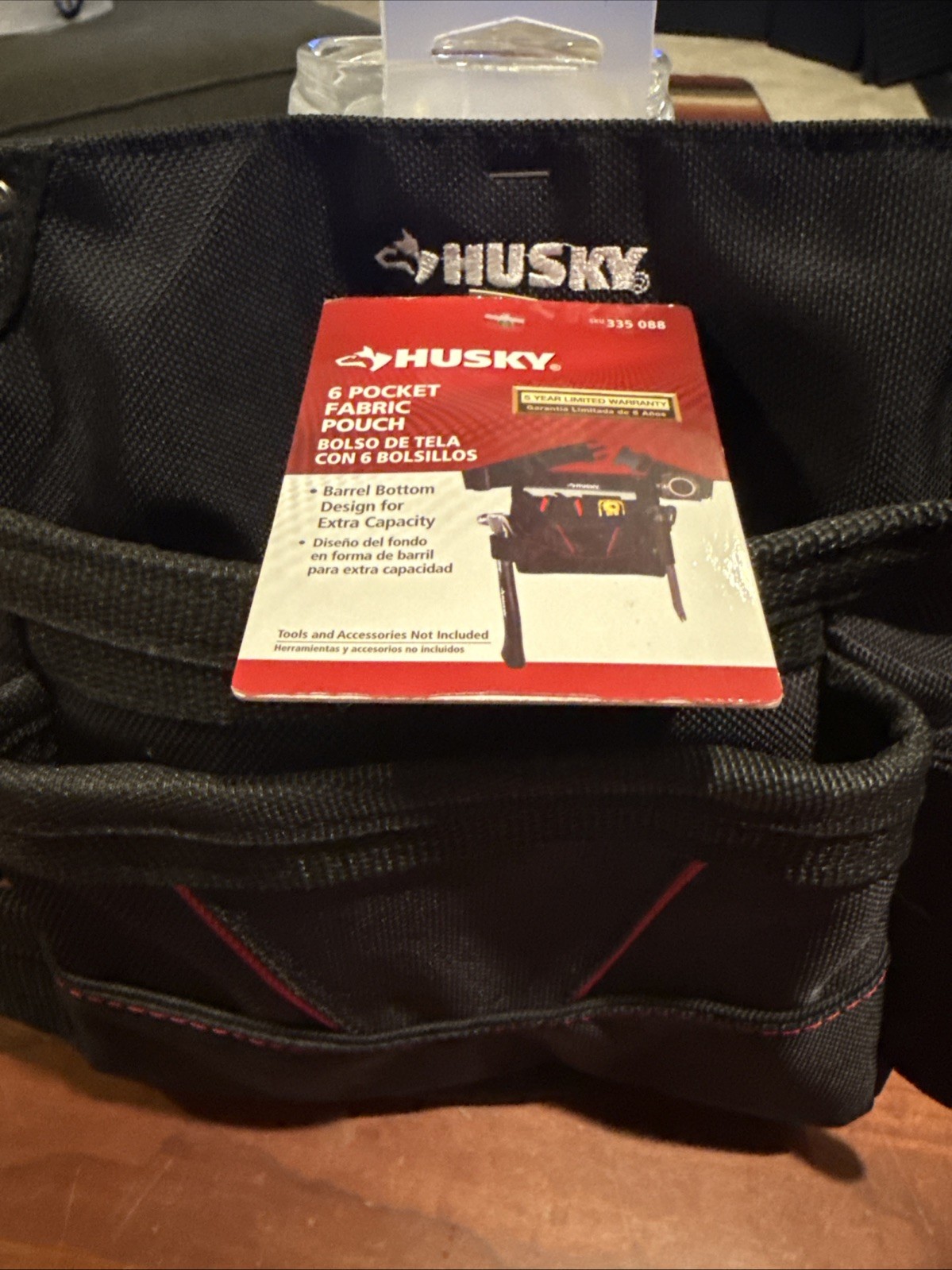 Husky Tool Belt Pouch 6-Pocket Black Pouch Adjustable Belt Buckle Tape Clip