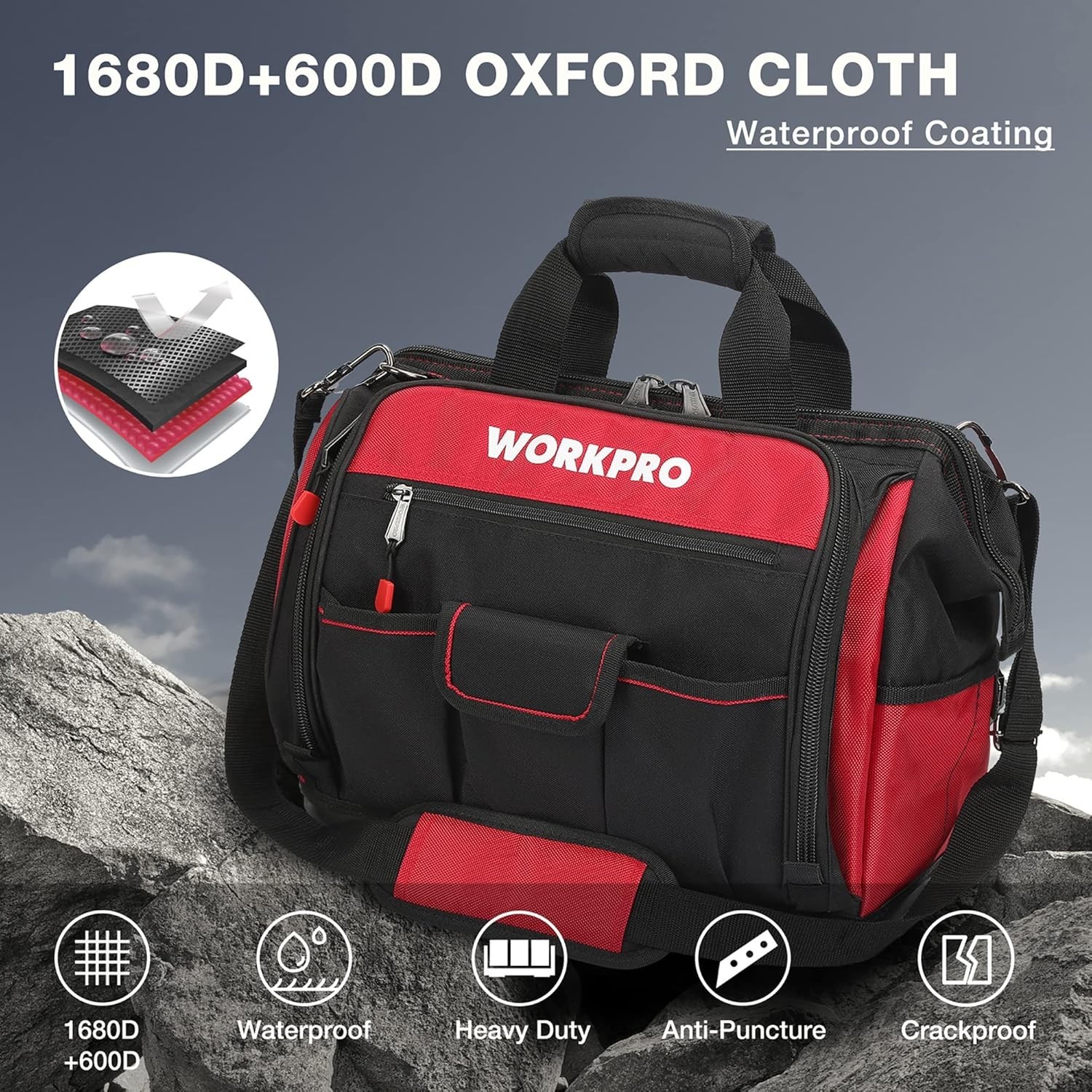 Professional Tool Organizer Bag, 46 Pockets, Waterproof