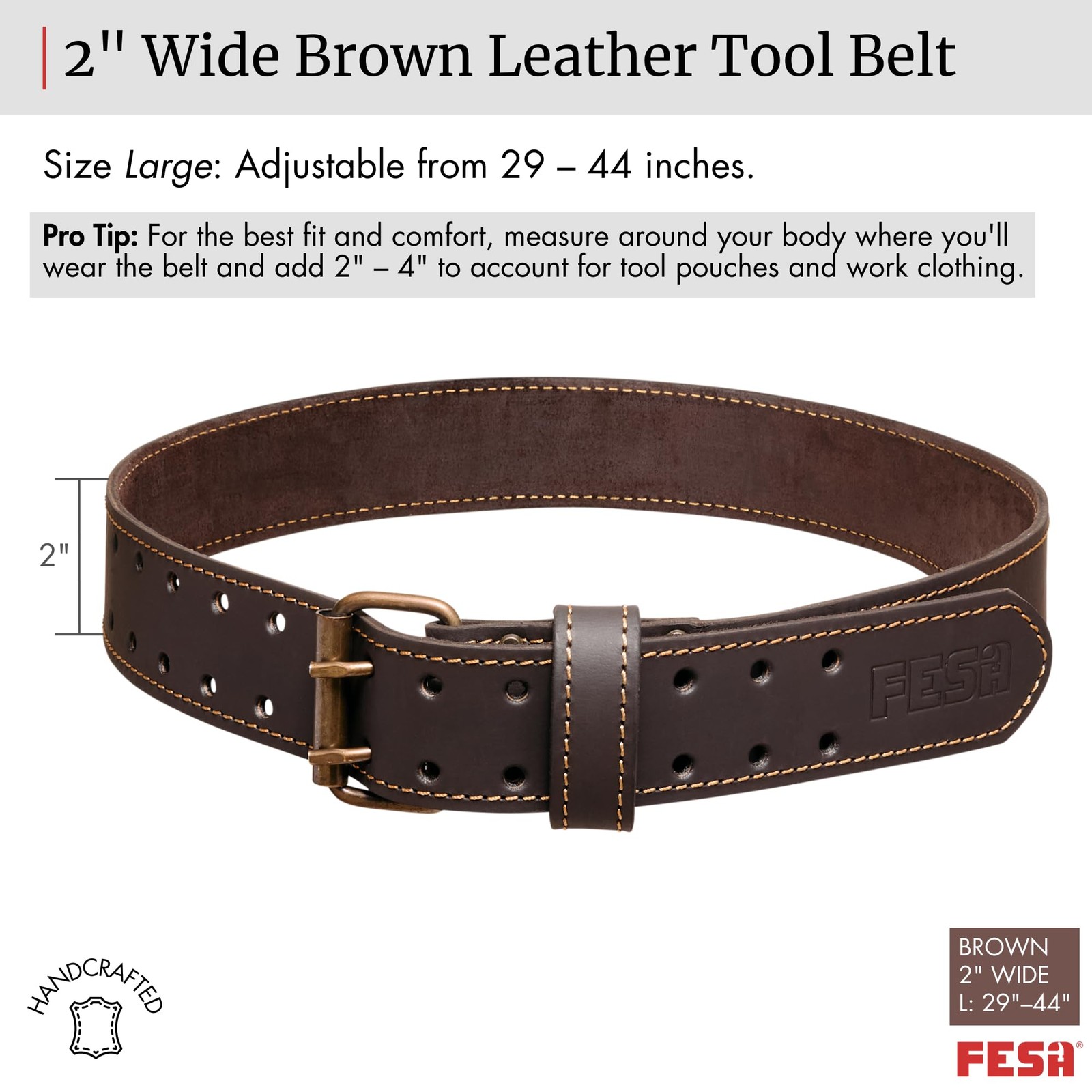 FESA Men’s Leather Tool Belt Leather Tool Pouch Belt Adjustable from 29”44” …