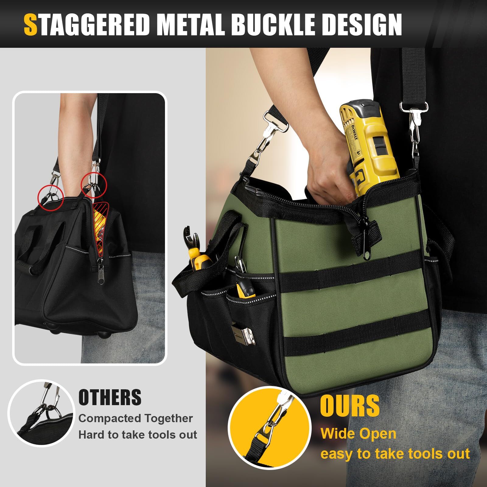 UUP Heavy Duty Tool Bag 15-Inch, 16-Pocket Portable Soft Tool Box Organizer Stor