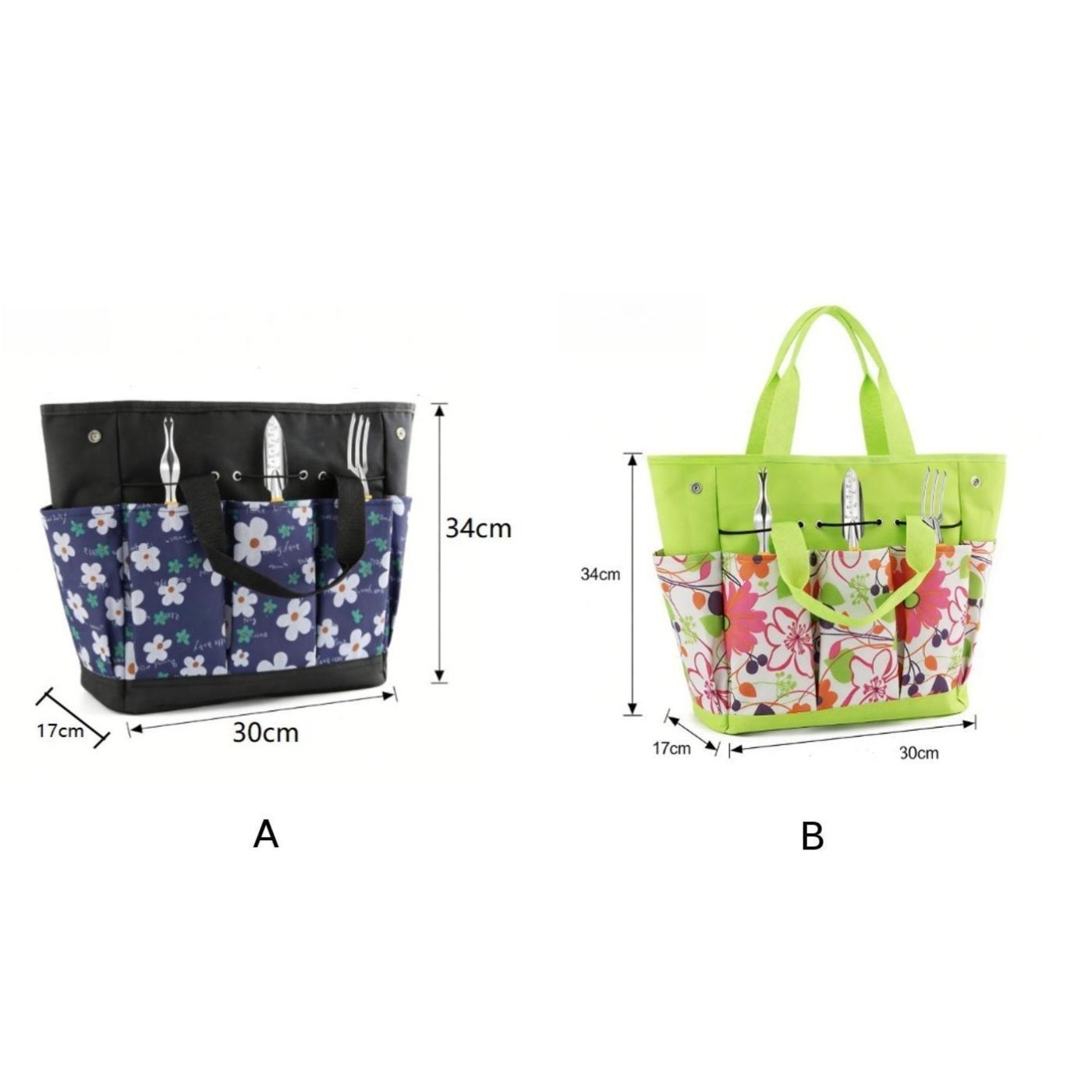 Floral Garden Tool Storage Bag 600D Oxford Cloth 34x17x30cm Lightweight 0.35kg