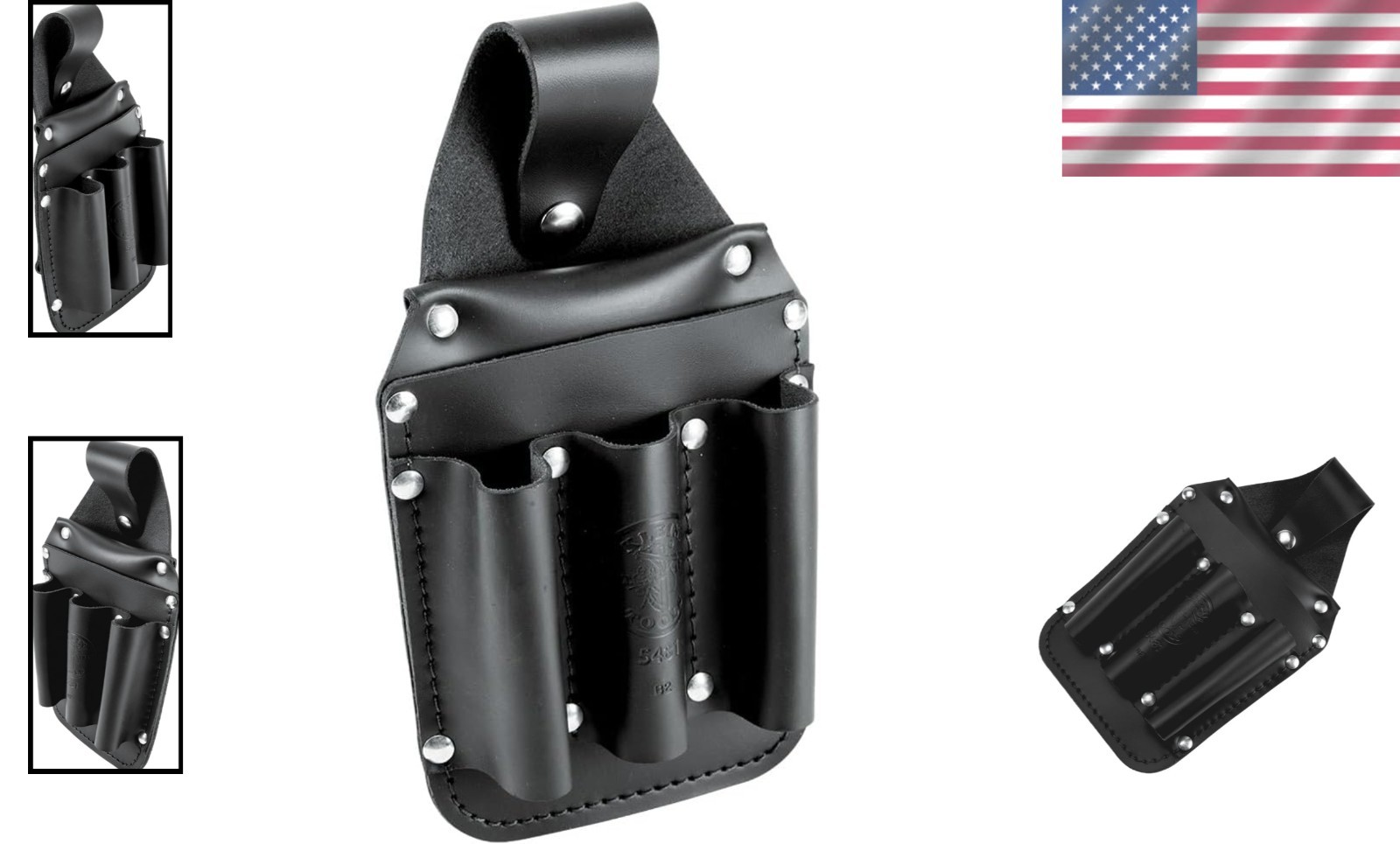 Compact 6-Pocket Leather Tool Pouch with Snap Belt Loop – 5.75 x 2.5 x 10 inches