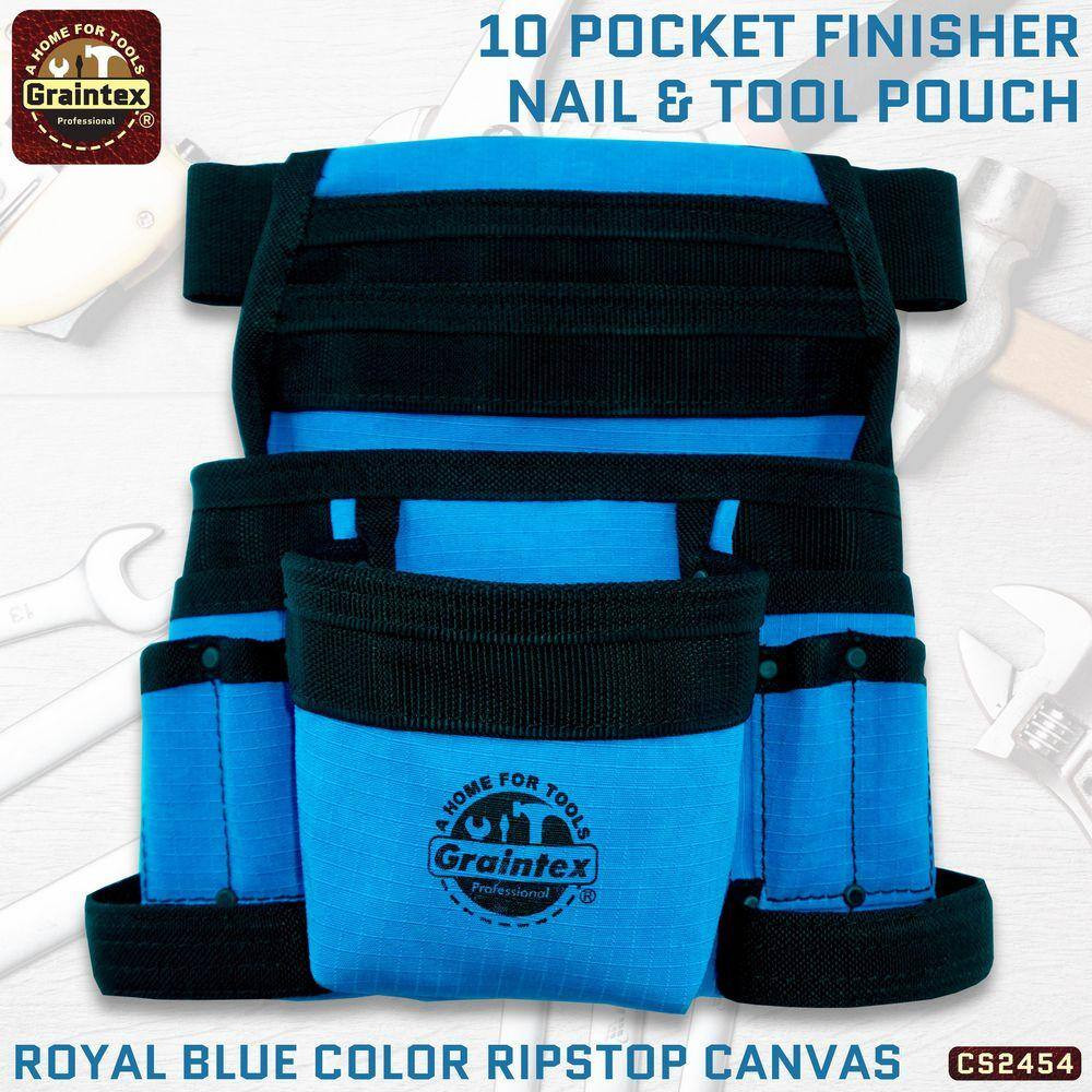 10-Pocket Blue Canvas Finisher Tool Pouch with Belt