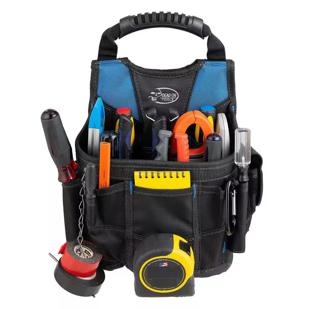 10 In. Open Top Tool Tote Utility Pouch Bag with Black Finish and 13 Total Pocke