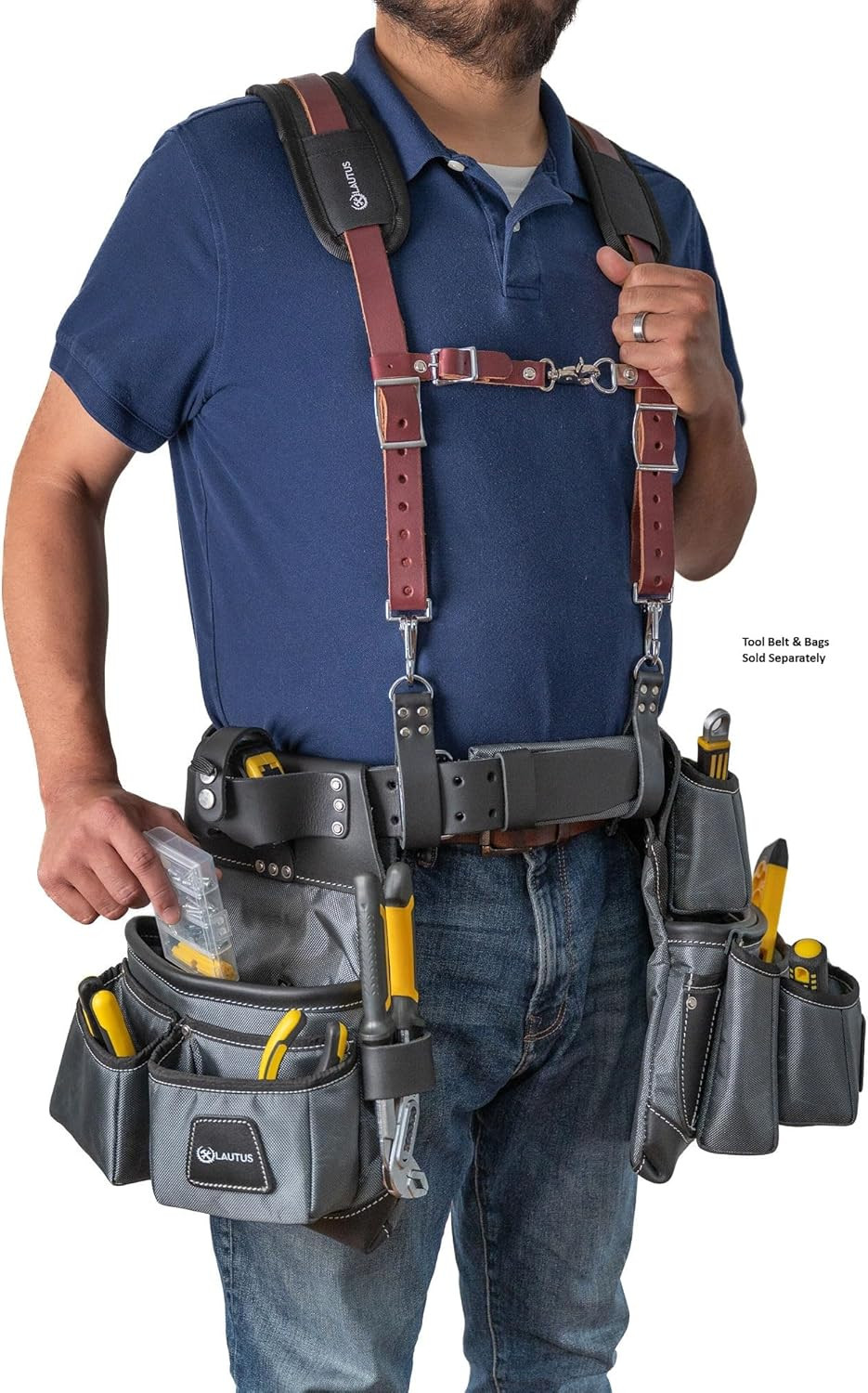 Leather Padded Tool Belt Suspenders W/Chest Strap| Pencil Sleeve| Comfortable &