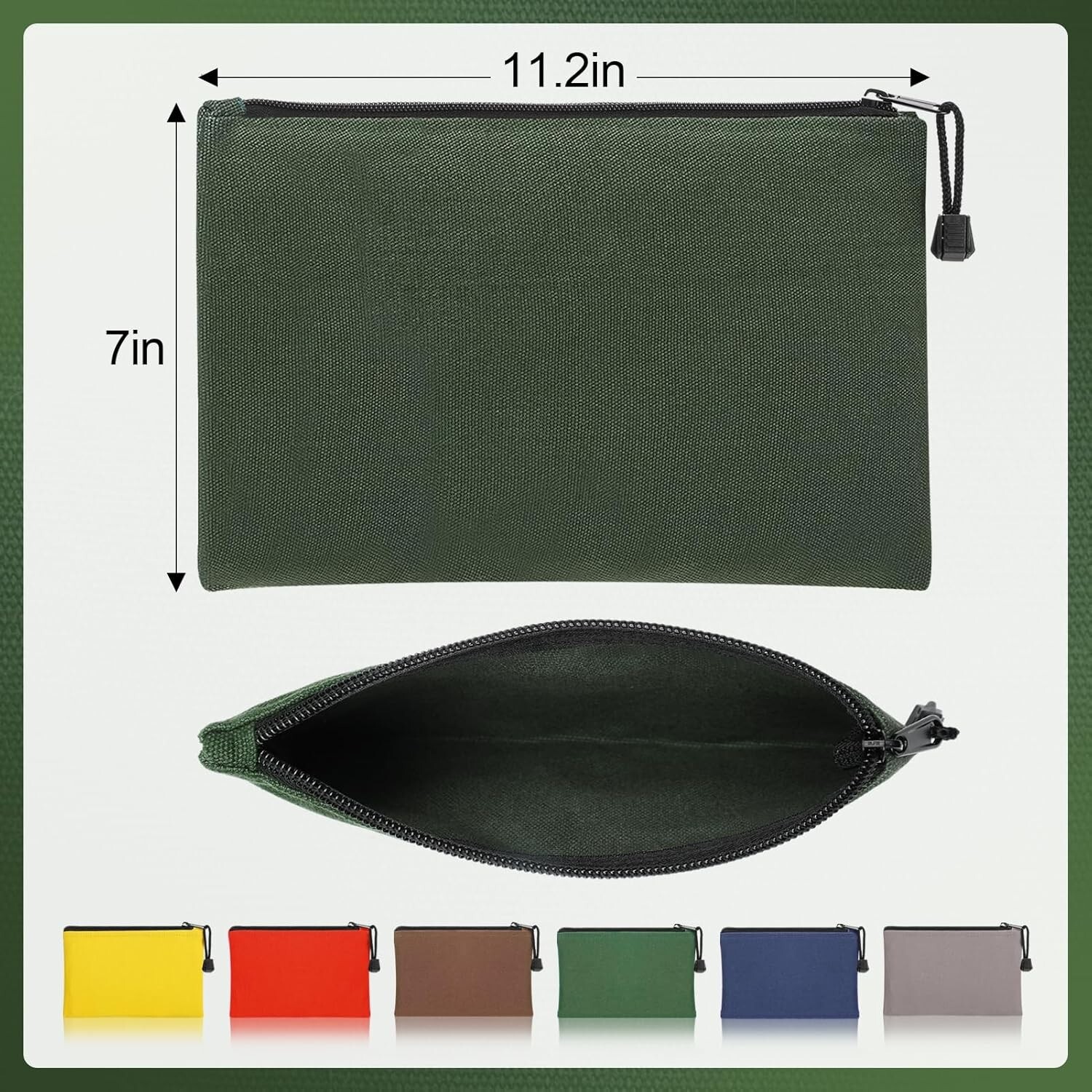 6 Pack Canvas Tool Bags – Heavy Duty Zipper Pouches, 11.2»x 7» Multicolor Set