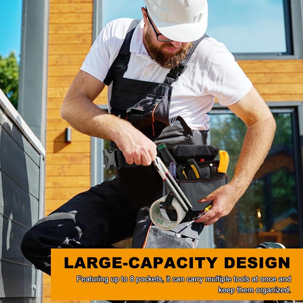 8 Pockets Tool Pouch Utility Organizer Waist Bag Belt Clip Hardware Apron