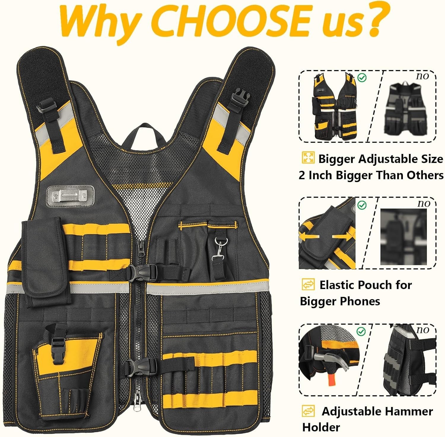 Electrician Tool Vest with Thick Sponge Support – Lightweight & Comfortable Fit
