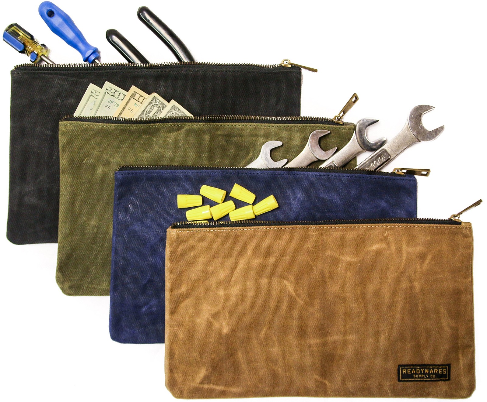 Waxed Canvas Zipper Pouch, Heavy Duty Canvas Tool Bags, 4 Colors: Tan, Olive,…