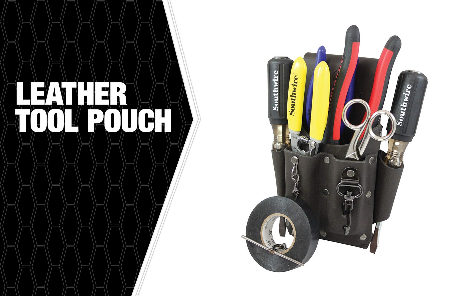 POUCH4 Leather Tool Pouch; 5 Pocket Pouch with Electrical Tape Chain; Fade Re…
