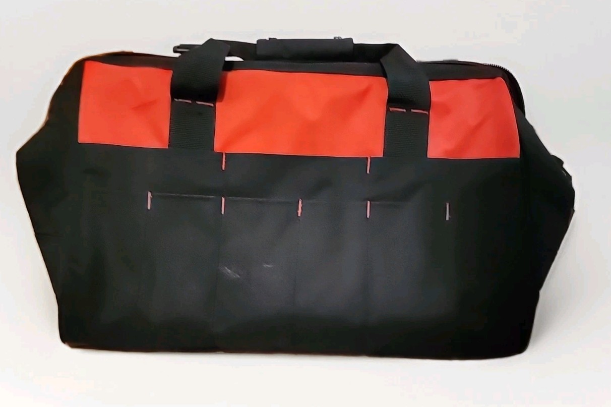 Westward 5MZJ9 Tool Bag, Black, Polyester, 22+ Pockets Milwaukee Gloves Included