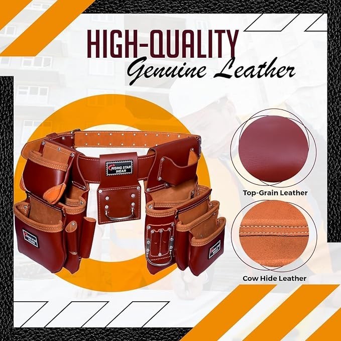Leather Tool Pouch Heavy Duty Leather Tool Belt Set Carpenters Plumbers Tool Bag