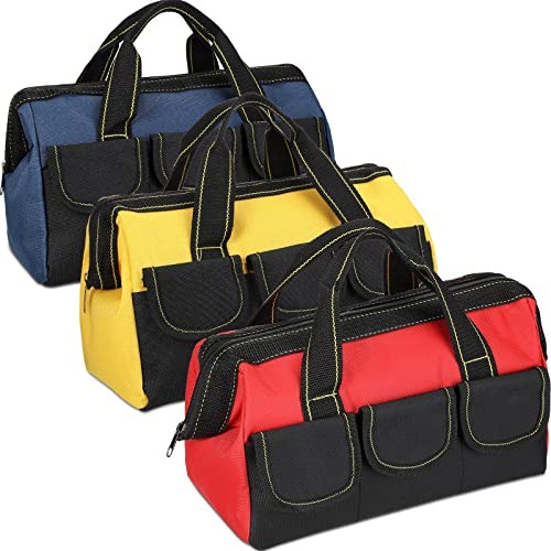 3 Pack Tool Bag for Men – 13″ Waterproof Hard – Blue, Red, Yellow – Classic