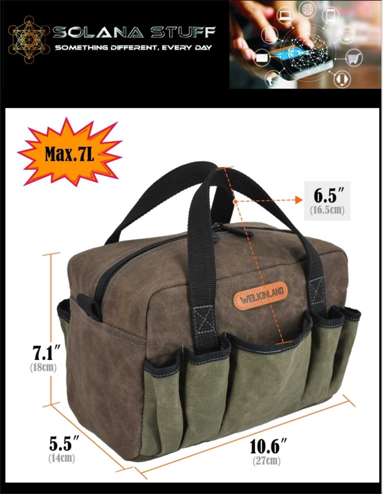 Welkinland Tool Bag Men’s Electrician 14 Pockets Canvas Tool Small size