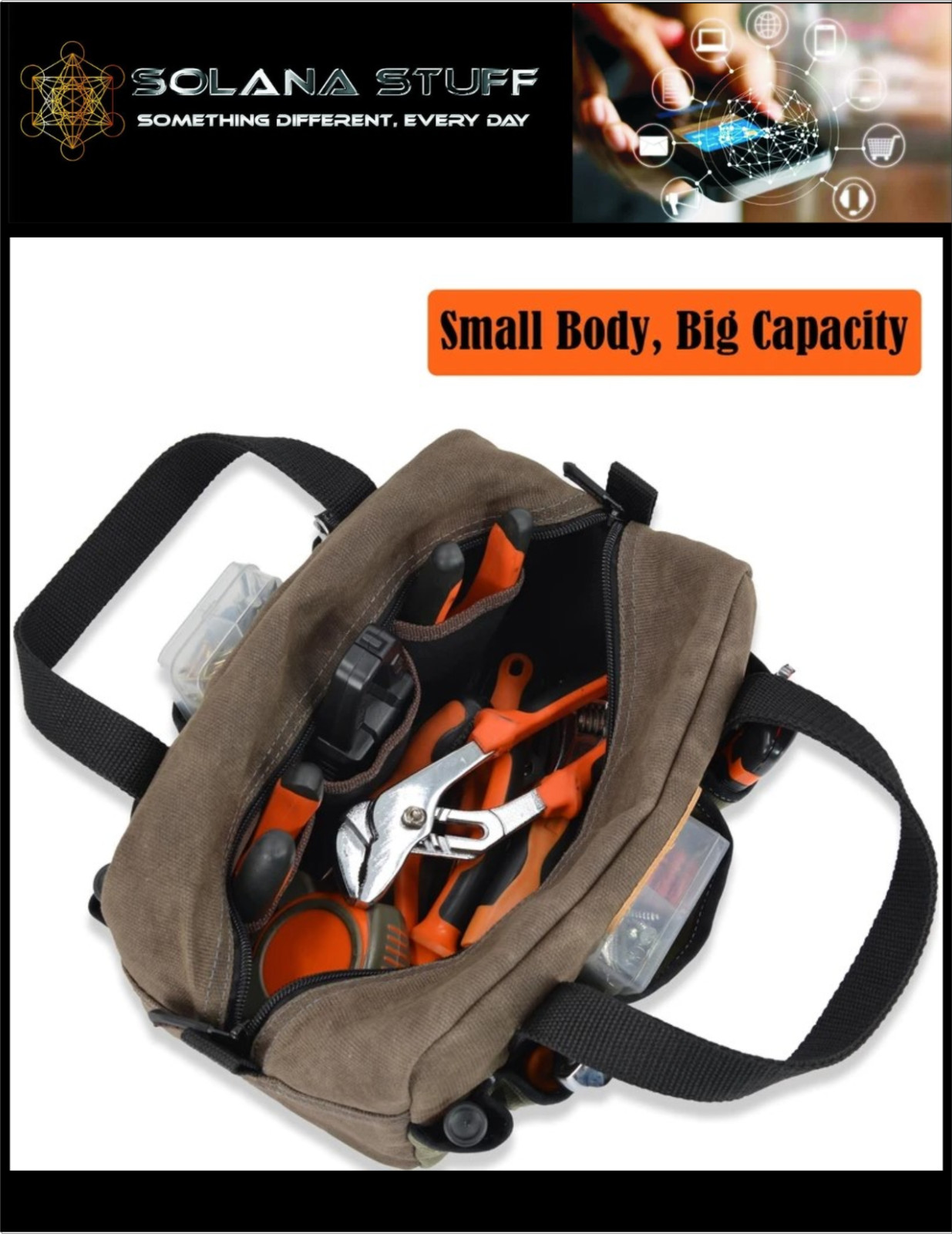 Welkinland Tool Bag Men’s Electrician 14 Pockets Canvas Tool Small size