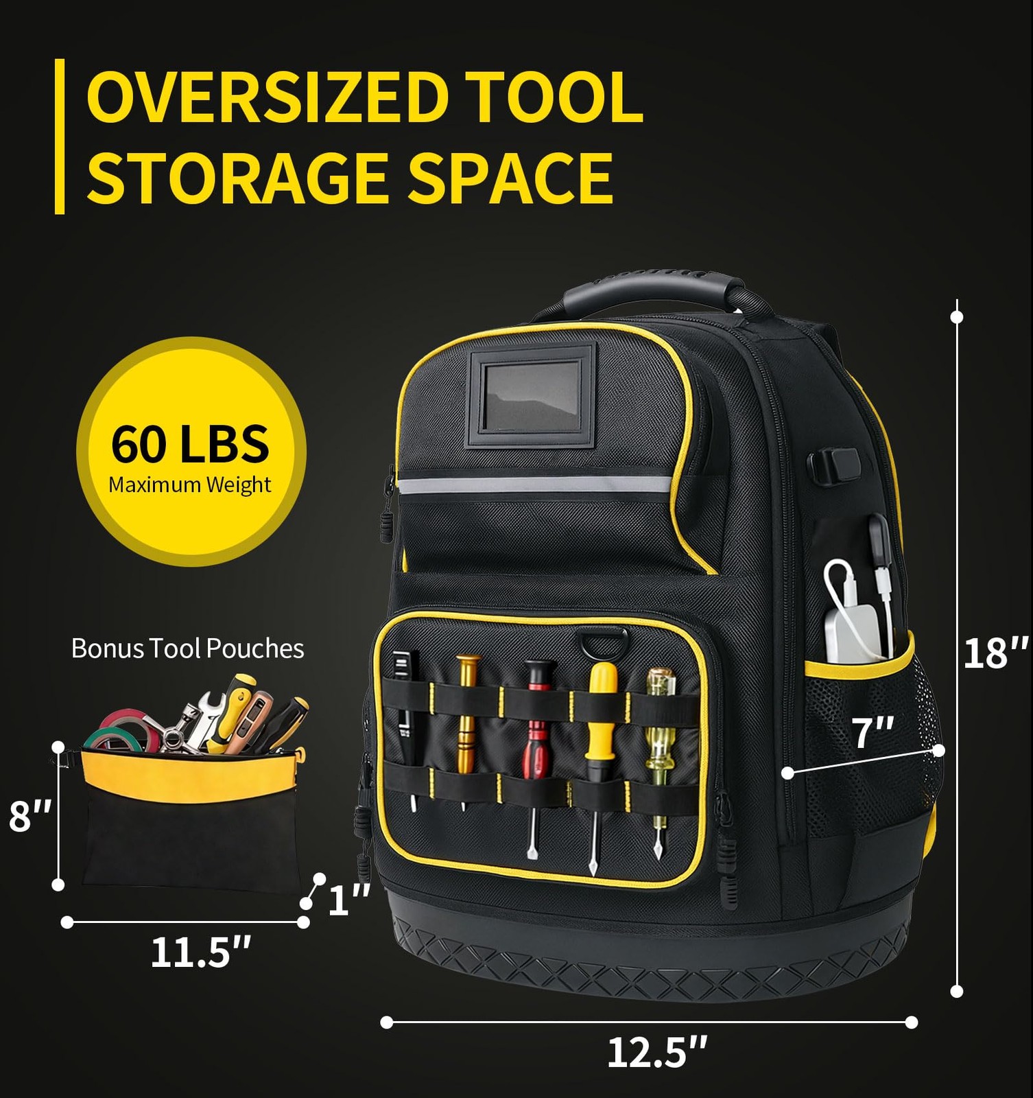 Tool Backpack, Heavy-Duty Organizer Bag for Men Large, Black & Orange