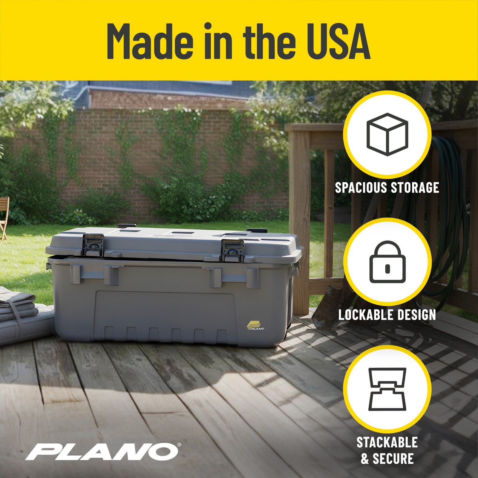 Plano 3 Pack Storage Trunk with Wheels, Lockable Sportsman Box, 108 Quart, Gray
