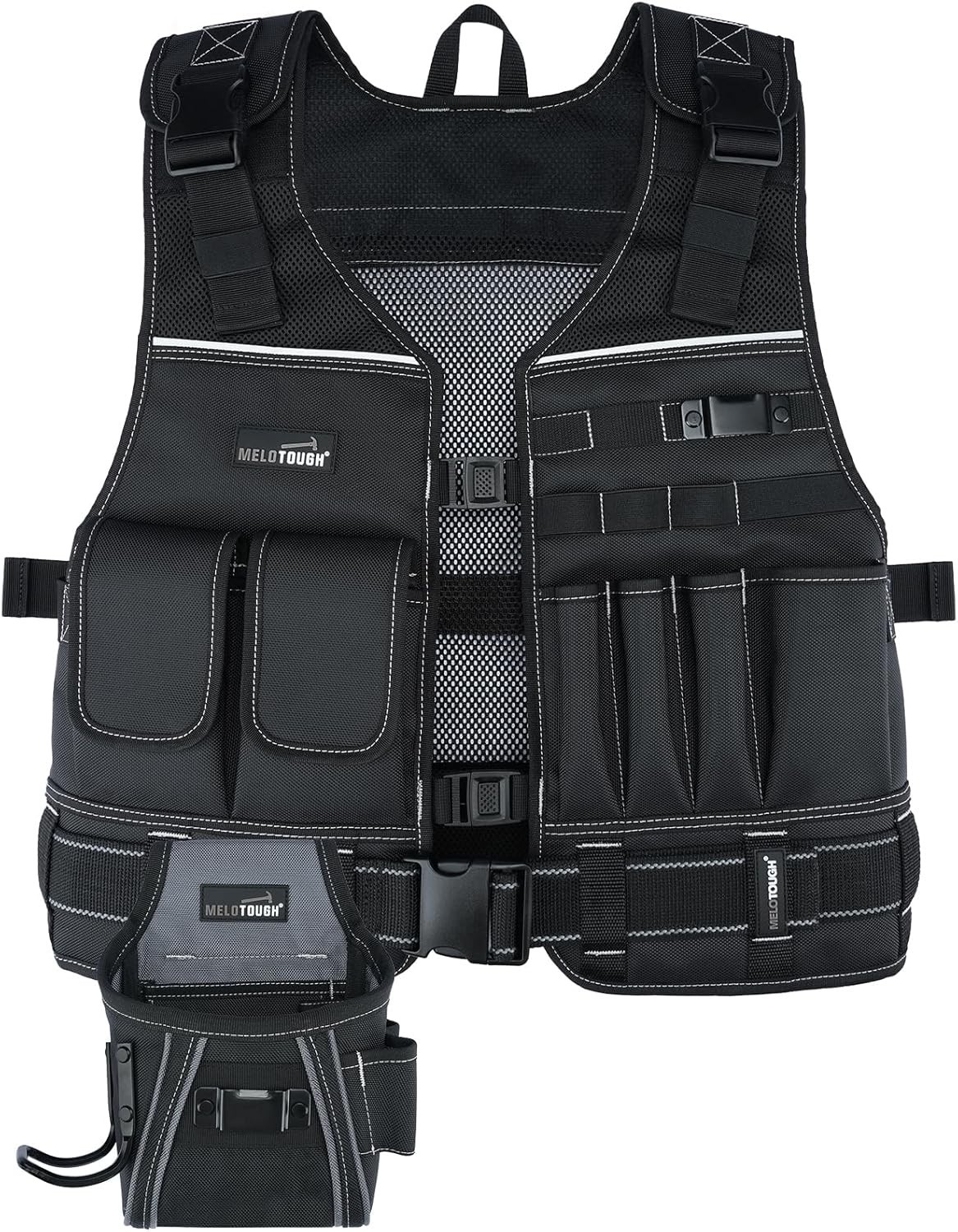 Tool Vest for Men with Pouches and Belt, Adjustable Multi-Pocket Safety Tool Ves