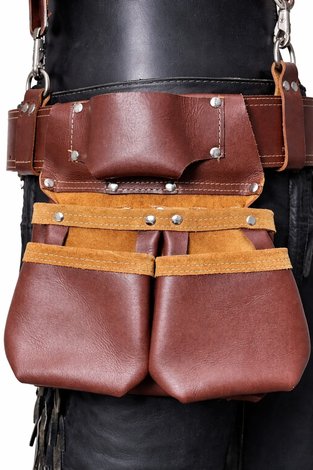 Leather Tool Belt w/ Suspenders Heavy Duty Carpenter Electrician Pouch