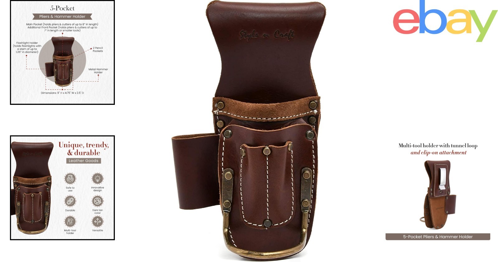 Versatile 5-Pocket Tool Holder for Pliers and Hammers, Easy Belt Attachment