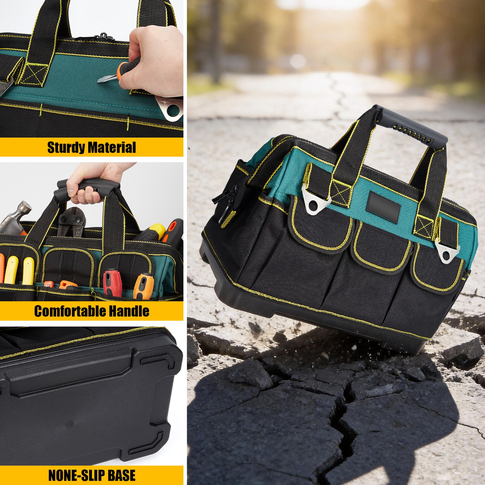 14 Inch Tool Bag 900D Oxford Heavy Duty Waterproof Base 20 Pockets 18 Loops 30kg