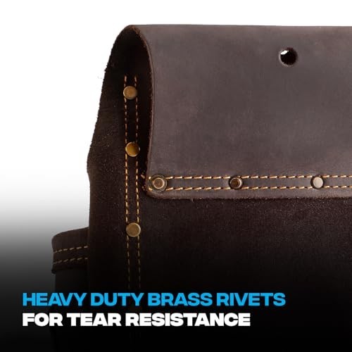 Full Grain Leather Tool Pouches – Double Stitching, Rivet Reinforced Pockets, Du