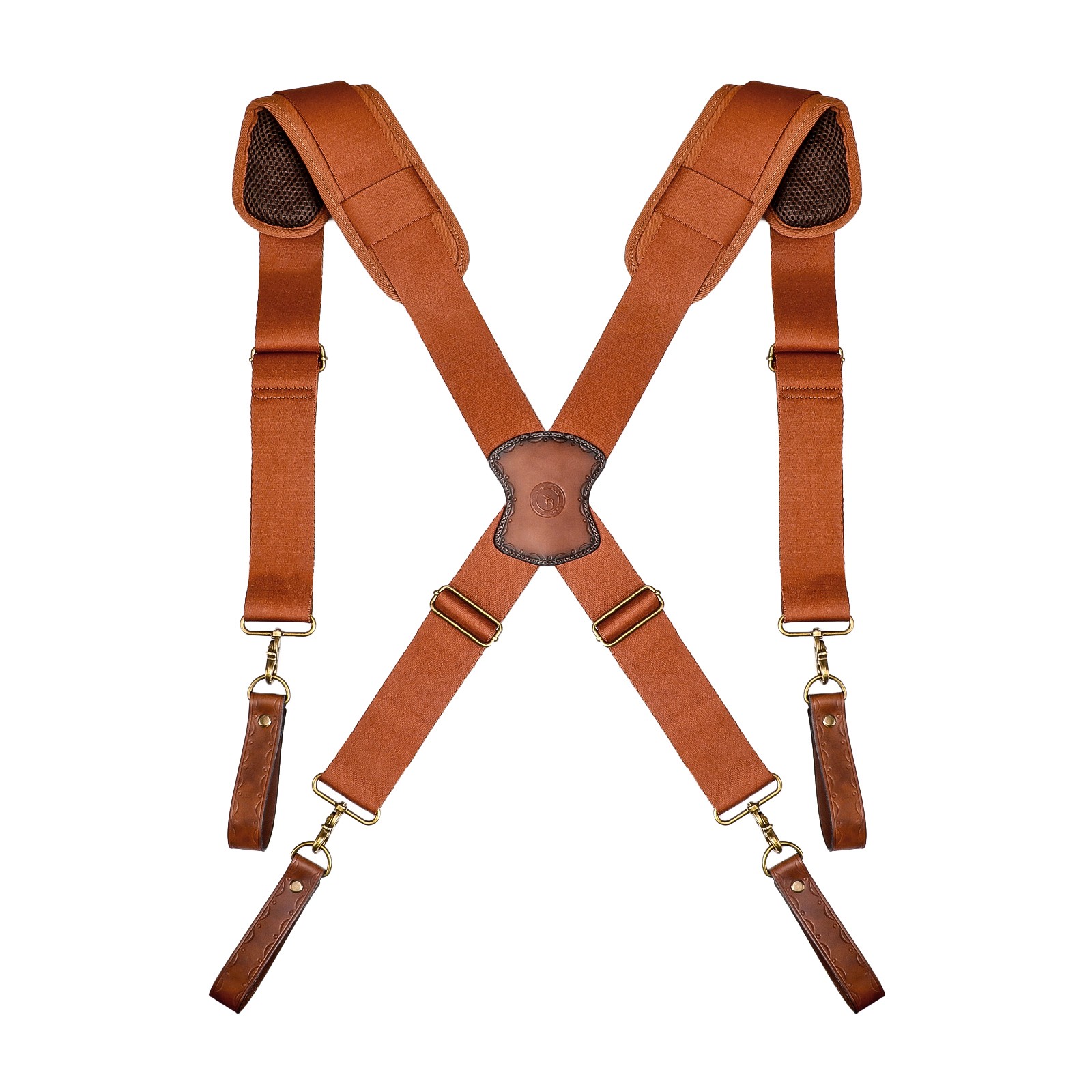 TOURBON Adjusted Tool Belt Suspenders- Leather Cross Patch-Padded Shoulder Strap