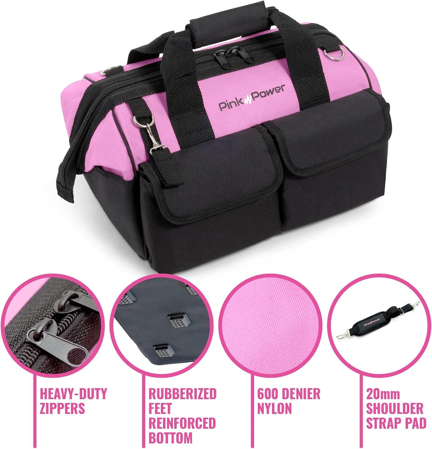 Pink Tool Bag for Women -16″ Tool Tote Bag w/ 22 Storage Pockets – Womens Sma…