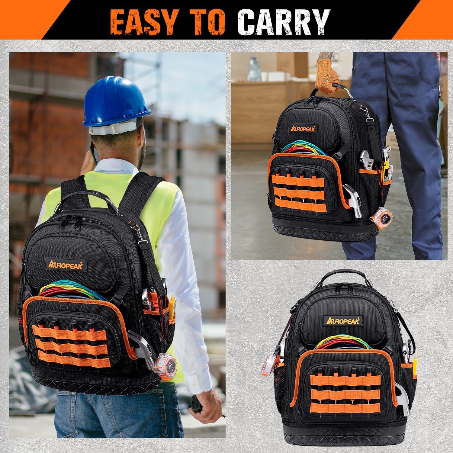 96-Pocket Tool Backpack Heavy Duty, Large Tool Bag Backpack for Men Women