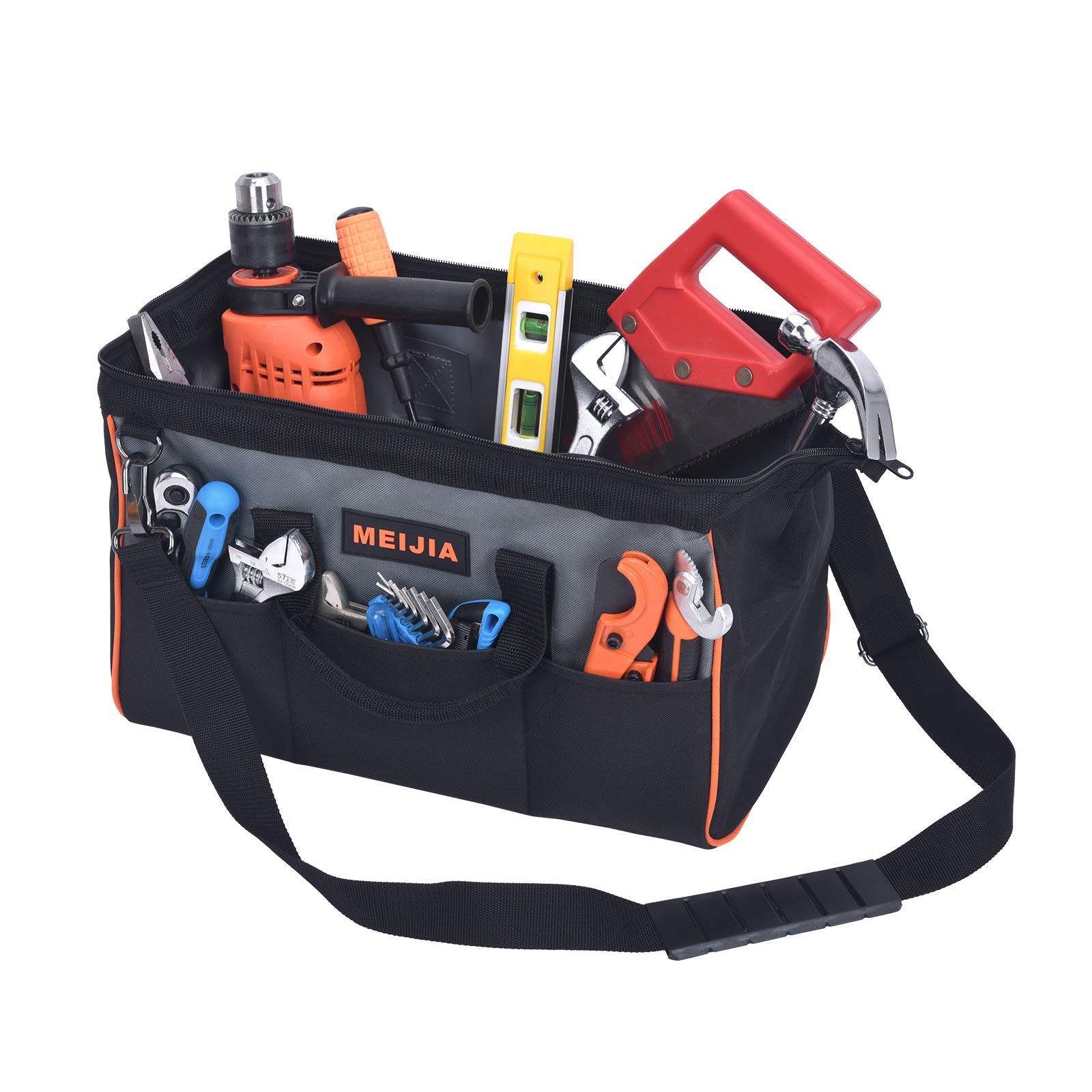 16 Inch Portable Wide Mouth Heavy Duty Tool Bag Multi Pocket Storage Tote