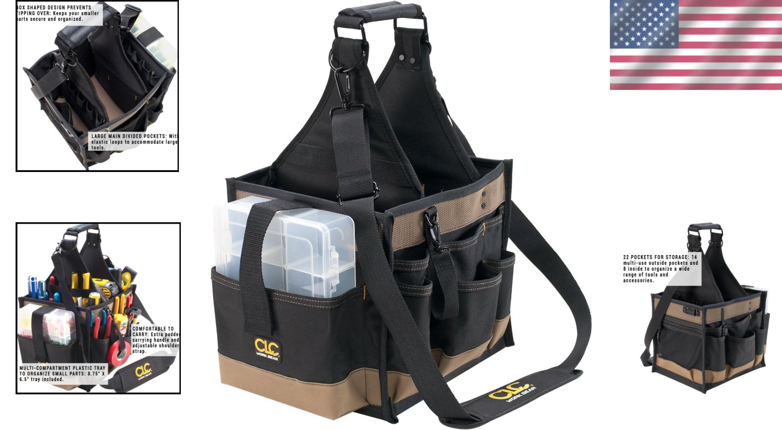 Large Electrical Tool Carrier, 22 Pockets, Black