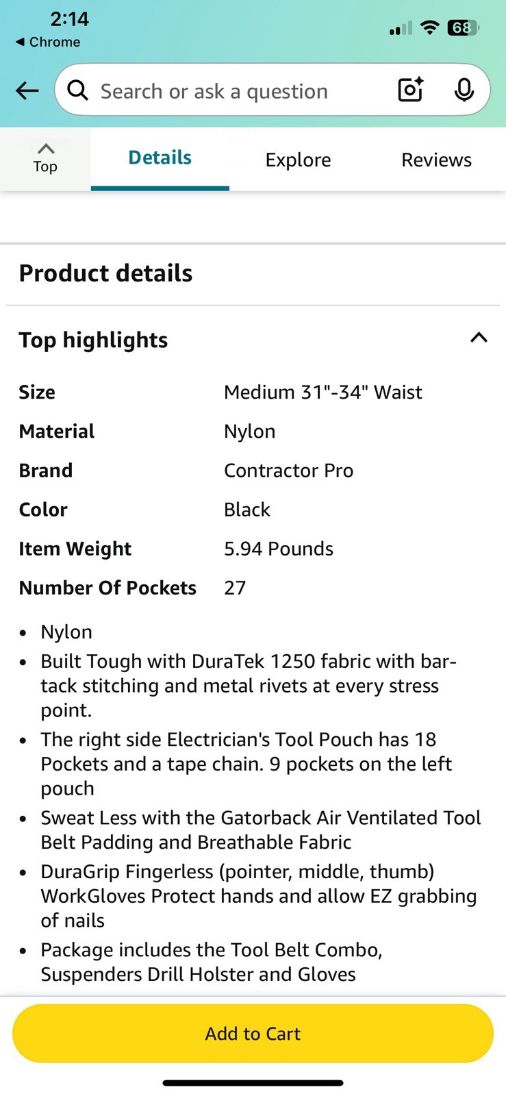 Gatorback B240 Electrician’s Tool Belt Combo with Pro-Comfort Padding