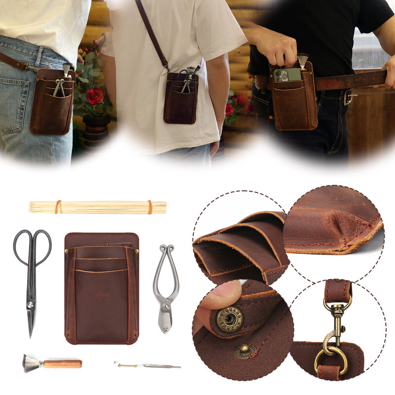 TOURBON Garden Tools Organizer Belt Pouch Women Leather Shoulder Bag for Gift