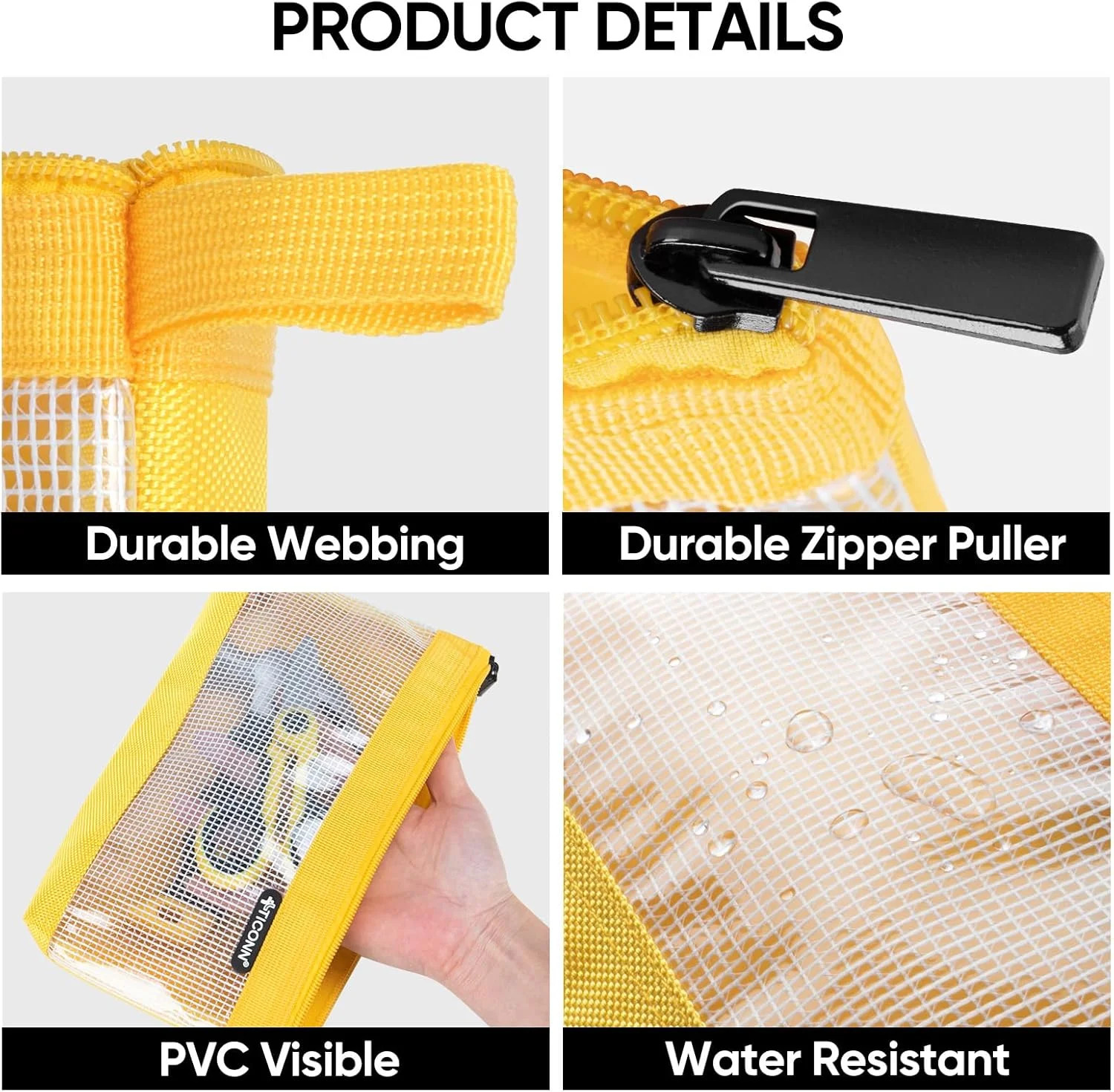 TICONN Tool Pouch, 1680D Oxford Small Tool Bag, Tool Pouches with Zipper, Clear